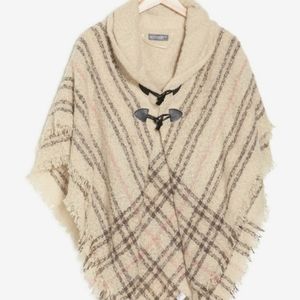 Accessory Street NY Boucle Border Plaid Toggle Cape/Ivory Pink & Gray One Size